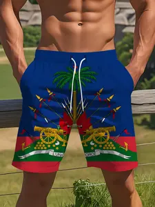 Haiti Flag Men's Beach Shorts, Haitian Pride Quick-Dry Summer Swim Trunks, Ayiti Patriotic Pants for Independence Day