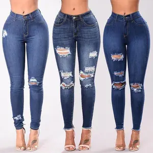 Fashionable women’s new stretchy ripped slim-fit skinny pants