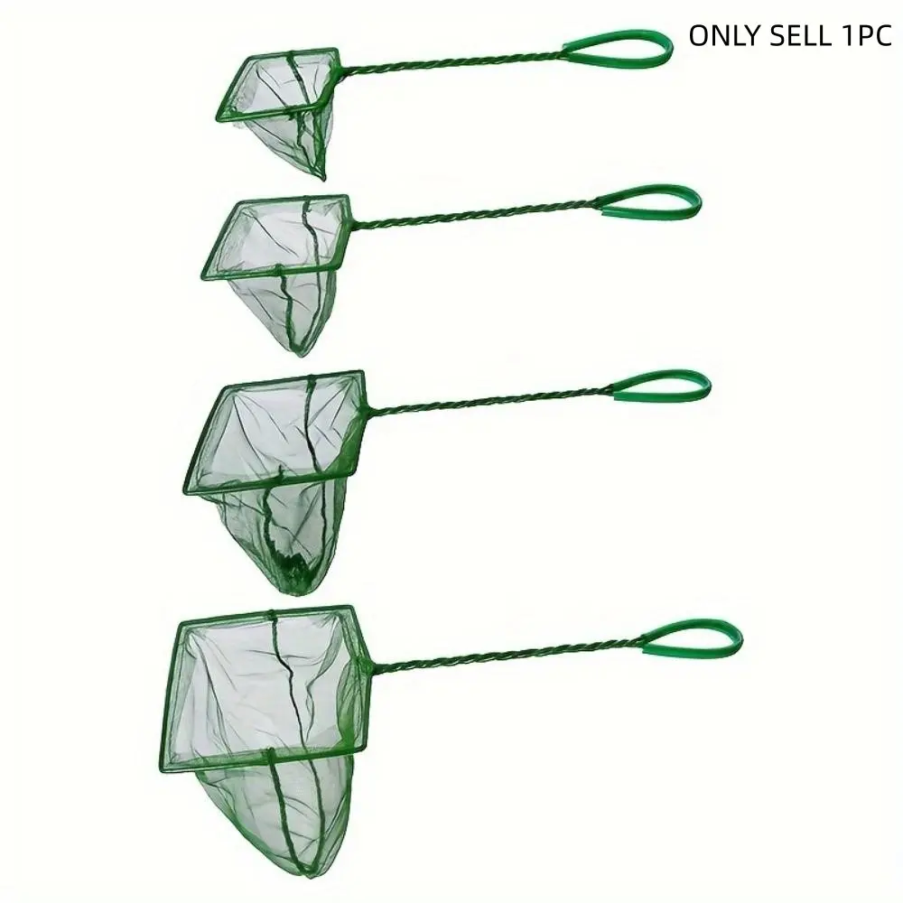Green square fish net: sizes 7.62 cm, 10.16 cm, 12.7 cm, 15.24 cm, made of PE material, suitable for fish, pet supplies, and aquarium accessories