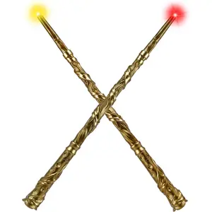Light Up Magic Wizard Wand with 4 Color Lights & Sound Illuminating Witch Sorcerer Toys for Kids Roleplay and Party Fun, Golden, 2 Pack