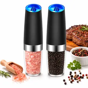 ONESHOW HOME Electric Salt and Pepper Grinder Set, Automatic Gravity Pepper Mill, Adjustable Coarseness, Battery Powered with LED Light, Stainless Steel Spice Grinder 2 Pack