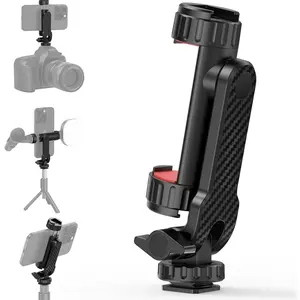 Tripod Phone Stand, Universal Smartphone Adapter with 2 Cold Shoes and 1/4 Inch Screw, 360° Rotation and 180° Tilt Adjustment, Accessories, Adjustable