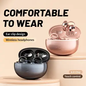 SK50 Clip-on Earbuds,Open Ear Earbuds Wireless Bluetooth 6.0, Lightweight Open Ear Headphones with C-Shaped Bridge,Slim Hook,30H Battery,Waterproof,for Glasses Wearers and Workouts Open ear clip headphones