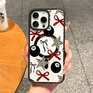 Magnetic TPU Cellphone Cover for iPhone 11/12/13/14/15/16/17 & Pro Max, Protective Magsafe-Ready Case with Aesthetic Leopard, Star, 8-Ball, Bow Designs, Anti-Fall Camera Protection, Ultra-Thin Lightweight Handheld Mobile Accessory