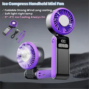 Ice fan Portable Handheld High Speed Fan 100 Adjustable Levels Foldable for Summer Travel Vacation