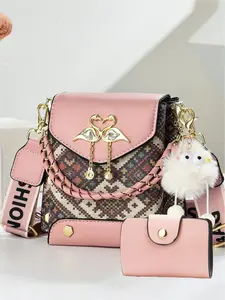 Fashionable Korean style printed small mobile phone bag for women; elegant and high-end single shoulder bag with a cross-body strap, Casual Handbag Satchel, Casual Trendy Purse, Fashionable Unique Bags, Stylish Crossbody