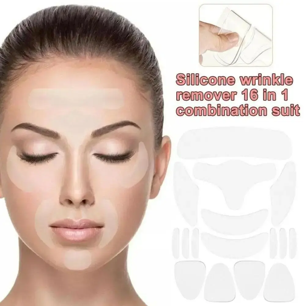16 Pcs Reusable Silicone Anti-Wrinkle Face Mask Set, Face Mask Combination, Forehead Neck Eye Wrinkle Remover, Skin Care Patch Kit for Facial Treatment, Forehead Facial Patches