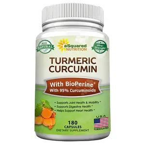 aSquared Nutrition Turmeric Curcumin 1300mg with BioPerine Black Pepper Extract - 180 Capsules - with 95% Curcuminoids, 100% Natural Tumeric Root Powder Supplements, Pure & Joint Stiffness Pills