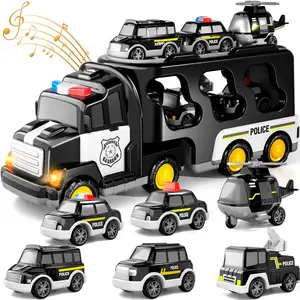 7-in-1 Friction-Powered Police Truck Toy Set with Sound Effects and Manual Pull, Model Toy Vehicles for Gifting