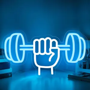 Gym Neon Light, LED Dumbbell Neon Sign, Adjustable Barbell Lamp, USB Powered, Wall Mounted, Fitness Club Store Decor