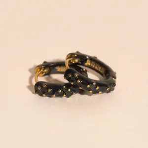 Black Speckled Chunky Rounded Huggie Hoop Earrings (OOPSIE)