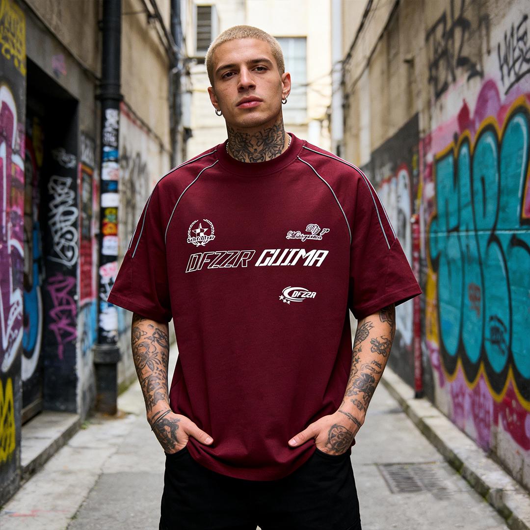 Men's DFZZR GUIMA Racing Graphic Oversized Tee, Y2K Streetwear Loose Fit T-Shirt