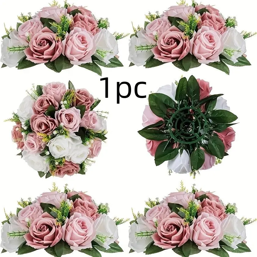 Reusable rose imitation flower table decoration, Plain Flower Decor, engagement banquet scene decoration artifact, pink gold light luxury wedding table flower arrangement cross-border hot, Artificial Rose Arrangements, Faux Flower Decor