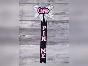 White Rhinestone Cheer Pin Me Ribbon
