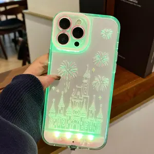 Sound-Control Glowing Fireworks Castle Hollow Cartoon Phone Case, Unique Call Light Phone Cover, Couple Style, Fits iPhone X/11/12/13/14/15/16/17 Pro/max, Casing, Cellphone, Smartphone
