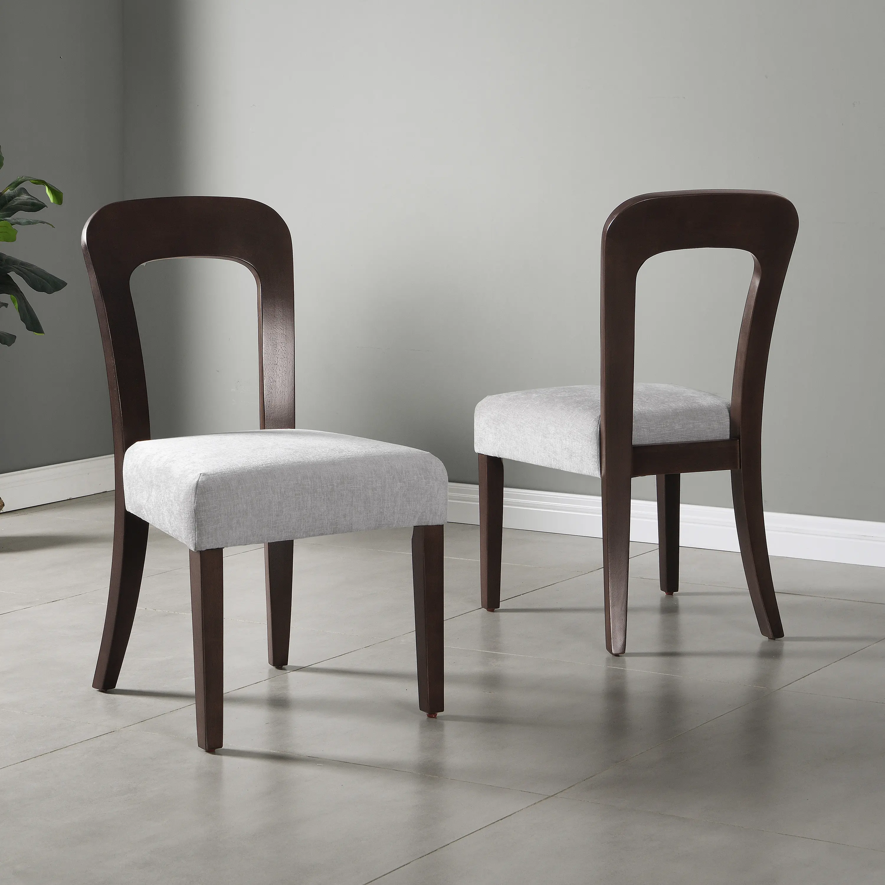 Dining Chairs Set of 2 Upholstered Kitchen Side Chairs with Gray Fabric Seating Dark Brown Solid Rubber Wood Legs 330 LBS Weight Capacity for Dining Room Living Room, Dining Room Chairs for Kitchen, Dining Room, Living Room, Home Office
