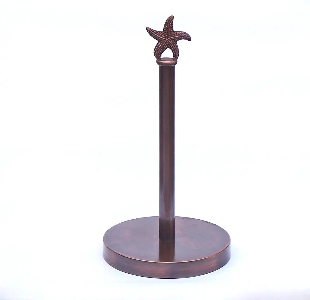 Antique Copper Starfish Paper Towel Holder, Handcrafted Bathroom Accessory, Starfish Decorated Holder & Dispenser, Model SFPTH-6003-AC, 7x7x16 in., Starfish Decorated Holders & Dispensers, Bathroom Accessories