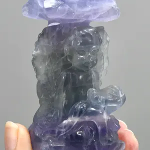 3in Purple Fluorite Carved Crystal Angel Sphere Display Stand