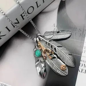 Classic feather print pendant stainless steel necklace multi-style keychain accessories fashion street style versatile