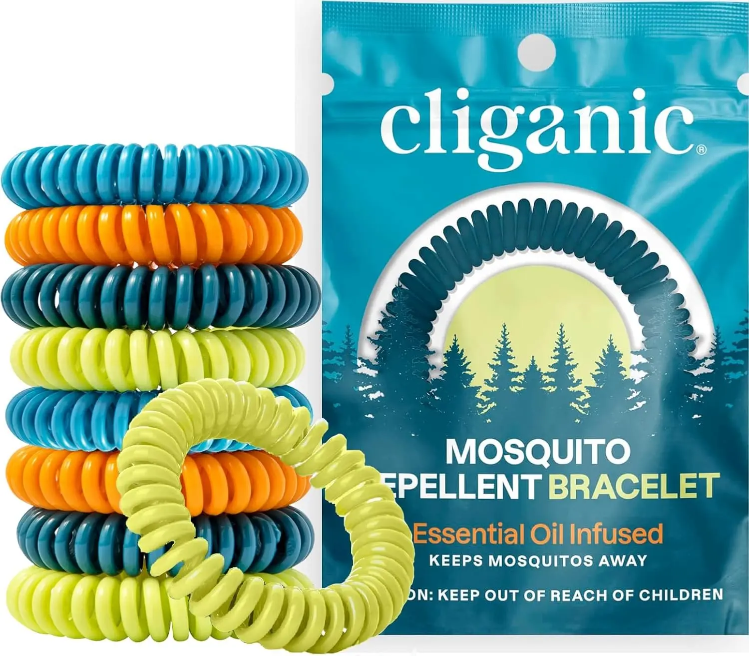 Cliganic Mosquito Repellent Bracelets - 10 Pack DEET-Free Natural Citronella Scented Bands for Outdoor Fun Camping Hiking & Summer Adventures - Eco-Friendly Stretchable Bands