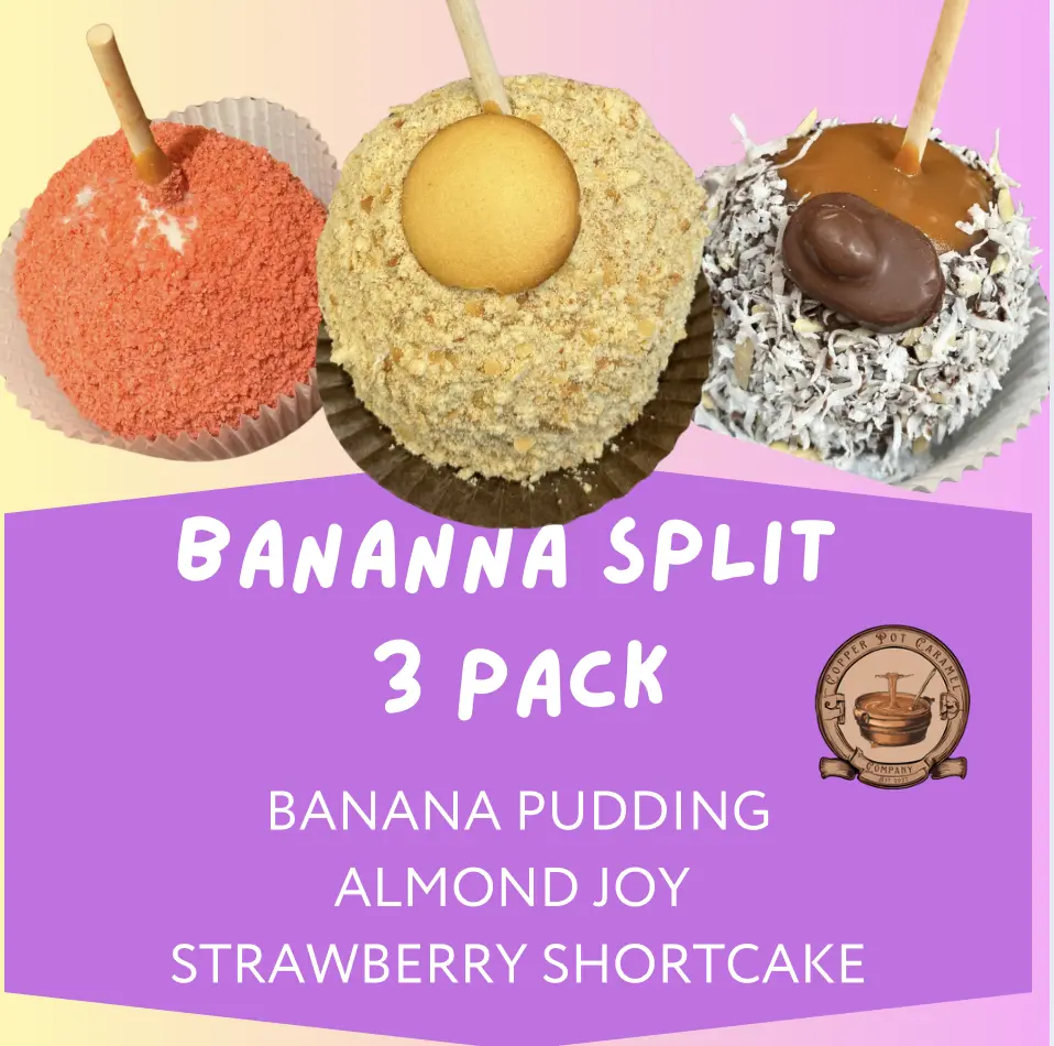 Banana Split 3 Pack: Strawberry Shortcake Almond Bar & Banana Pudding Gourmet Caramel Chocolate Sweet Bonbon Crunchy Snack