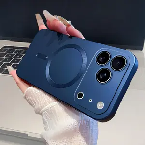 Soft Magnetic Case for iPhone 17 Pro Max 16 15 14 Plus Pro,with Camera Lens Protector, Compatible with Magnetic, Slim Shockproof Bumper Soft Silicone Metallic Luster Phone Case for iPhone 17 Pro Max Wireless Charging Device Casing