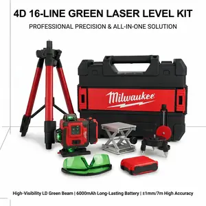 Milwaukee M12 4D 16 Line Green Beam Self Leveling Laser Level with 360 Degree Coverage for Interior Construction and Professional Tiling Layout Measurement Tool Featuring IP54 Protection and Magnetic Bracket for Precise Alignment
