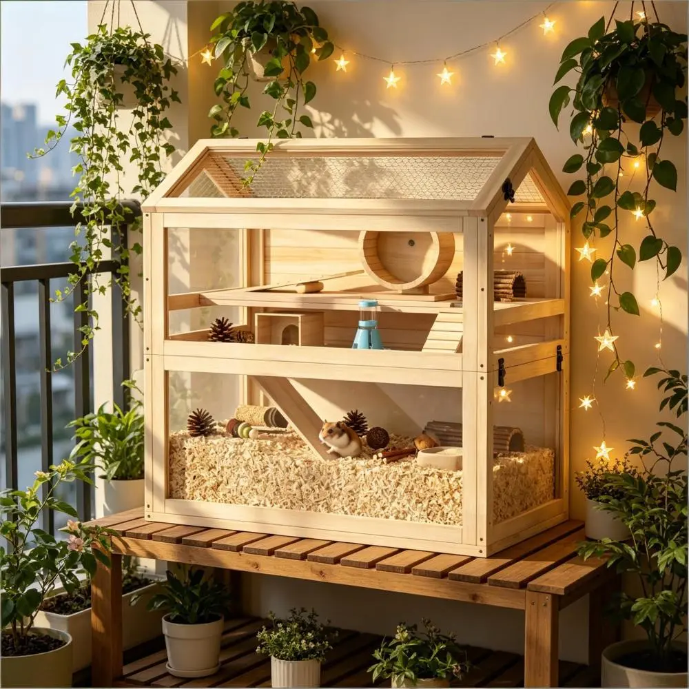 Spacious Small Animal Cage,Wooden Hamster Cage,Pet Cage