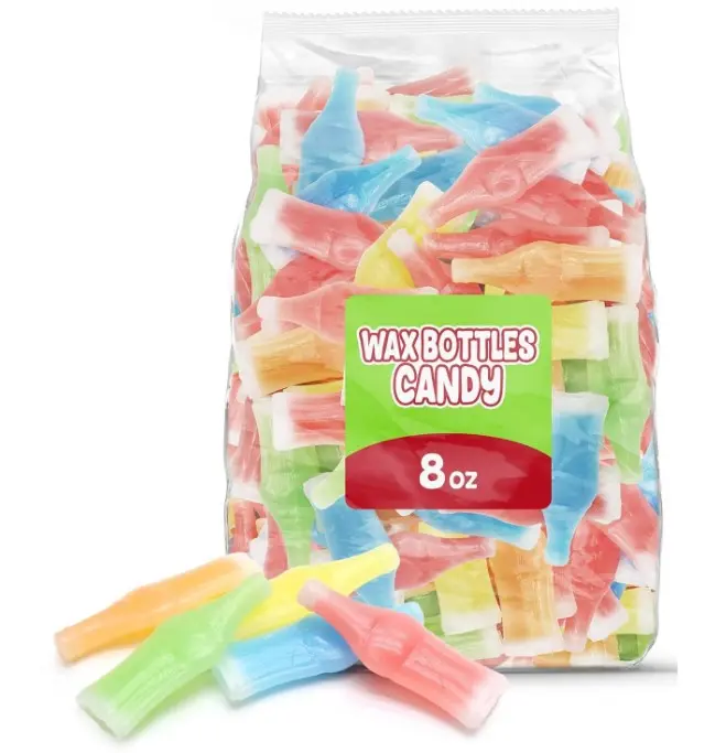 Wax Bottle Candy, 8 OZ Bag (½ LB), Retro Nostalgic Candies with Fruity