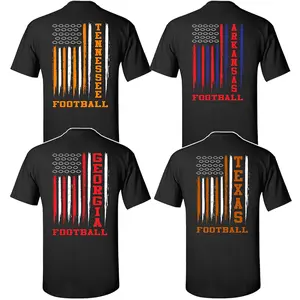College Varsity Football Flag T-Shirt American Flag Graphic Tee Short Sleeve Shirt for Men and Women Gift for Football Fans Dad Husband Girlfriend