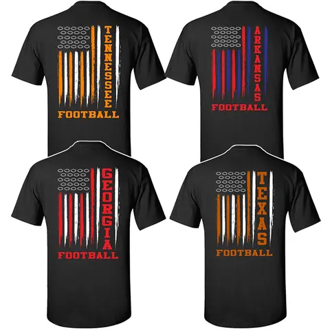 College Varsity Football Flag T-Shirt American Flag Graphic Tee Short Sleeve Shirt for Men and Women Gift for Football Fans Dad Husband Girlfriend