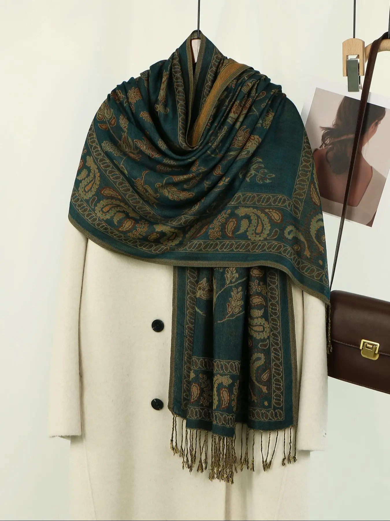 Women's Floral Print Pashmina Scarf, Elegant Soft Comfortable Shawl for Daily Wear, Fashion Accessories for Women & Girls