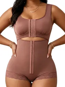 1 Count Women's Tummy Control & Butt Lifting Lace Trim Compression Bodysuit, Fajas, Hook Eye Closure Sleeveless Bustier & High Waist Shapewear, Colombian Shapewear, Hourglass Silhouette Enhancer Jumpsuit, Ideal for Daily Wear & Bridal Events