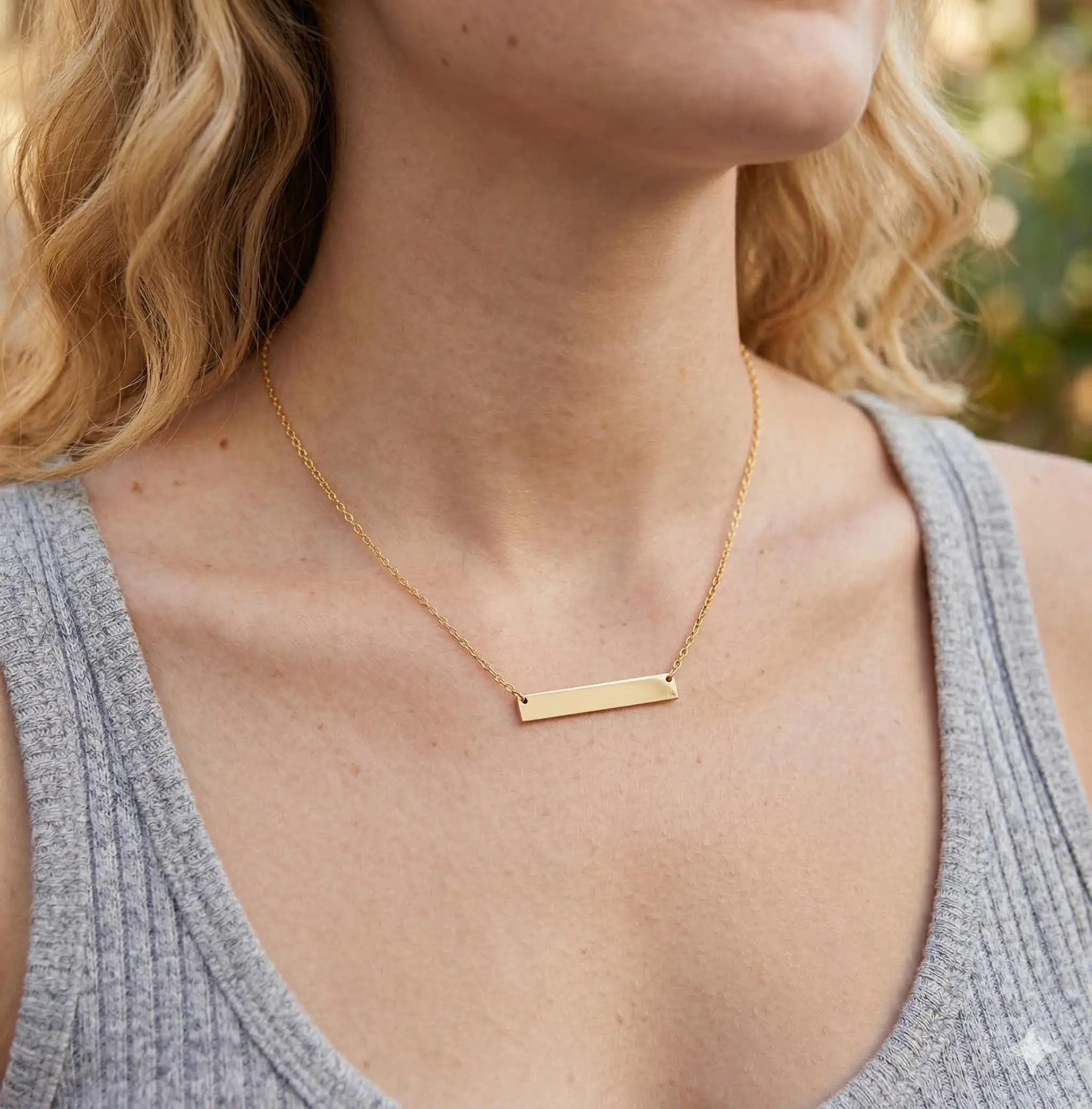 Personalized Bar Necklace, 18K Gold Plated Custom Engraved Necklace