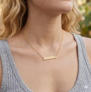 Personalized Bar Necklace, 18K Gold Plated Custom Engraved Necklace