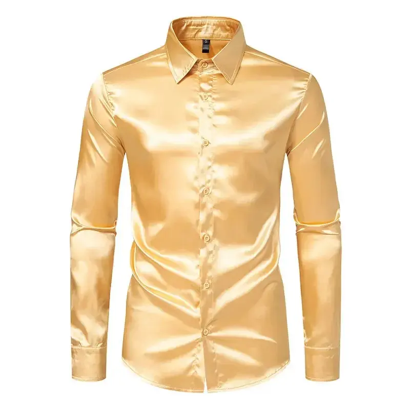 Mens Gold Silk Satin Shirt 70s Disco Dance Nightclub Dress Shirts Men Party Wedding Long Sleeve Casual Shirt Chemise Homme 2XL - TikTok Shop Mens Gold Silk Satin Shirt 70s Disco Dance Nightclub Dress Shirts Men Party Wedding Long Sleeve Casual Shirt Chemise Homme 2XL - TikTok Shop