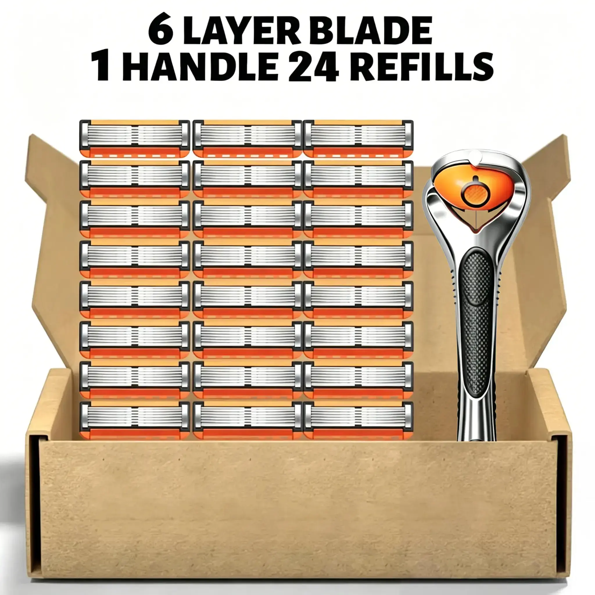 6-Layer Razor Kit for Men & Women, Includes 24/48 Sharp Replacement Blades & 1 Handle. Comfortable & smooth for daily shaving, ideal for head shaving and bikini trimming.