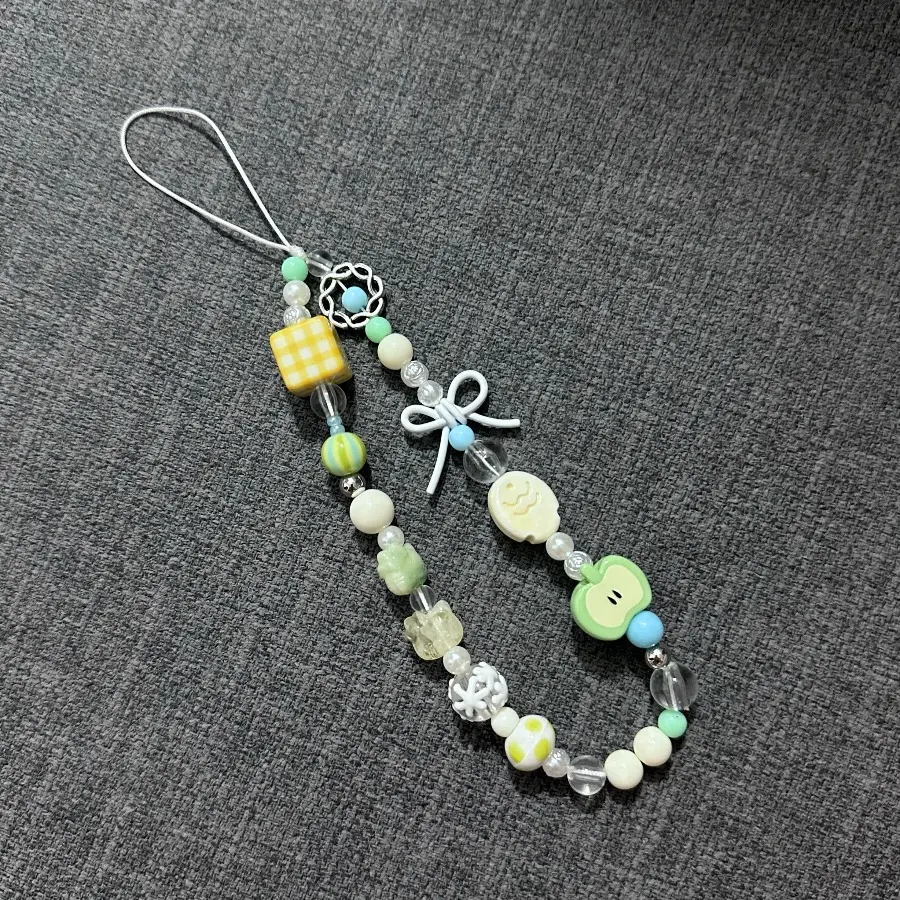 Ins Style Homemade Green Apple Versatile Phone Chain, Children's Fun Phone Pendant, Yellow and White Square CCD Pendant, Camera Pendant, Phone Charm, Phone Accessories