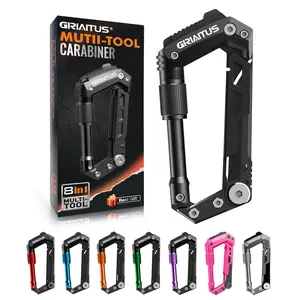 Multi-functional tool set, 8-piece tools, climbing buckle, climbing, hiking accessories can open can and bottle caps, ruler, for camping and hiking, men's gift (black color) tools