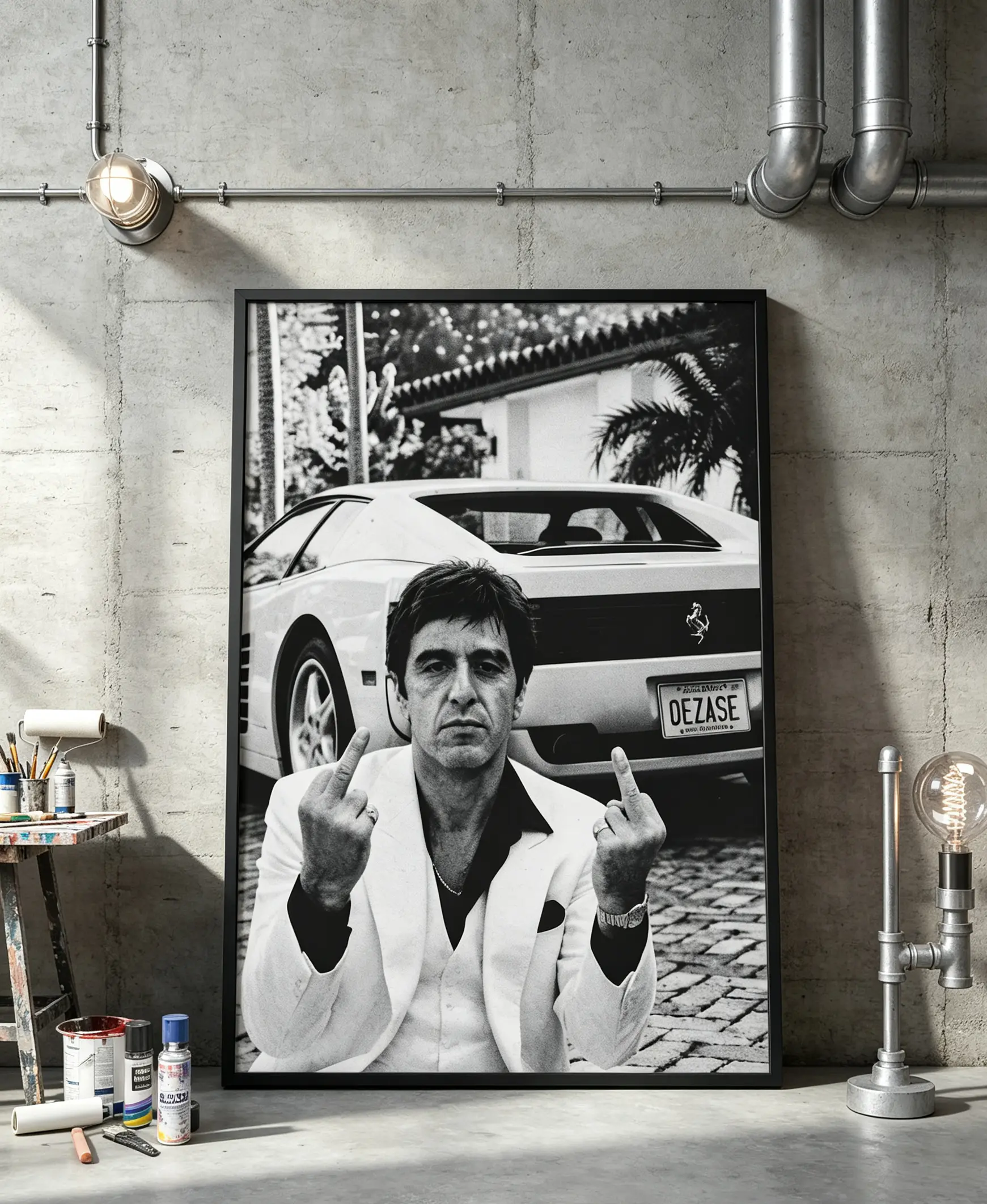 Vintage Scarface Movie Canvas Poster, Tony Montana Wall Art Print, Retro Gangster Aesthetic Room Decor, Framed Ready To Hang For Man Cave Bedroom