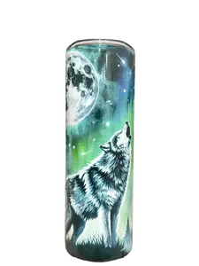 Howling Wolf - Northern Lights Night - 20oz oz 20 oz. 20oz. Skinny Straight Sublimation Tumbler - Amy's Tumbler Junkies - Your Favorite Tumbler Shop!