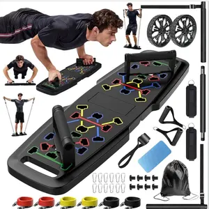 PUSH UP BOARD HOME GYM Portable Exercise Equipment with Foldable Bar 6 Resistance Bands & Ab Roller for Full-Body Workouts