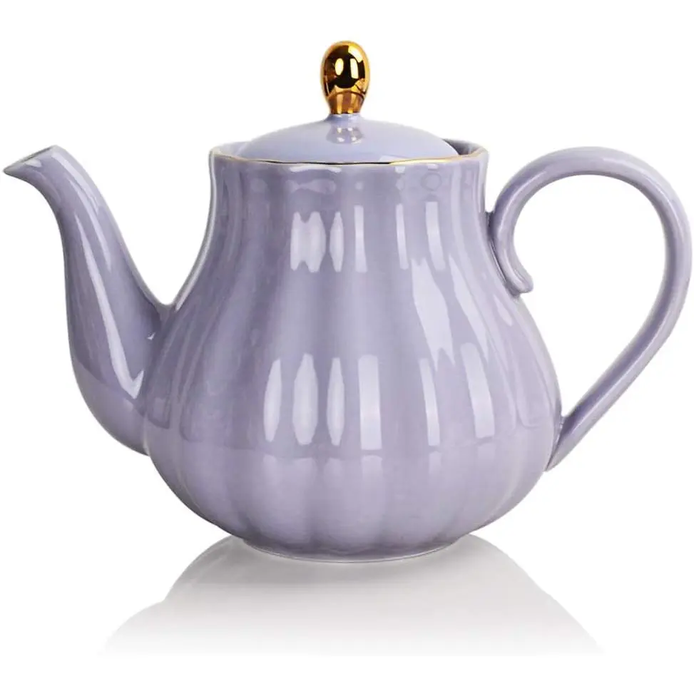 Royal Teapot, Ceramic  Pot with Removable Stainless Steel Infuser, Blooming & Loose Leaf Teapot - 28 Ounce(Purple)