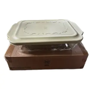 Glass 6Qt Lasagna Dish with Plastic Lid #3148 - Clear Glass Container with Green Lid for Lasagna Cooking
