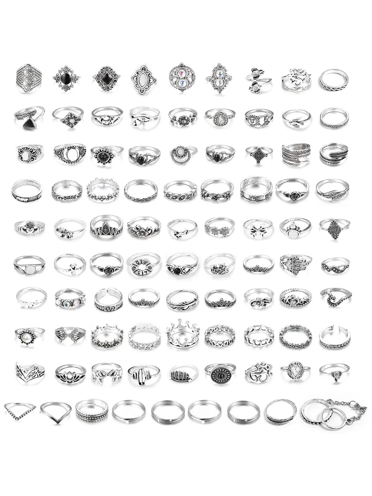 90PCS Vintage Knuckle Rings for Women Stacking Finger Rhinestone Joint Statement Multi Ring Set Boho Jewellery Stackable Rings Boho Style Rings
