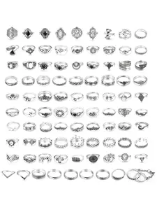 90PCS Vintage Knuckle Rings for Women Stacking Finger Rhinestone Joint Statement Multi Ring Set Boho Jewellery