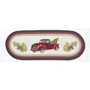 212 MAIN 13x36 in Multicolor Jute Rug - Braided Weave Natural Jute Oval Christmas Truck Patch Runner, Hand-Stenciled, Capitol Importing 68-530CT, Multicolor Rug