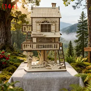 3D Treehouse DIY Handmade Assembly Model, Wooden 3D Puzzle Creative Holiday Birthday Gift Toy, Fun Craft Kit for Kids and Adults, Wooden Puzzles