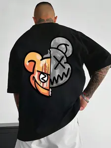 Men's Cartoon Bear Print Round Neck Jersey Tee, Casual Streetwear Regular Fit Short Sleeve Crew Neck T-shirt for Summer, Fashion Men's Top for Daily Wear