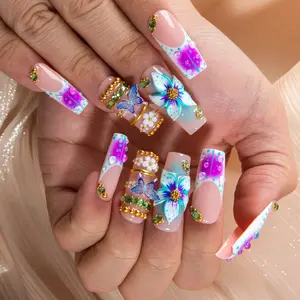 Lovful NEW DROP Collection Handmade Acrylic Press On Nails 10PCS Reusable Salon Quality 3D Flower Rhinestones for Flawless Long Lasting Look Manicure #DealsForYouDays